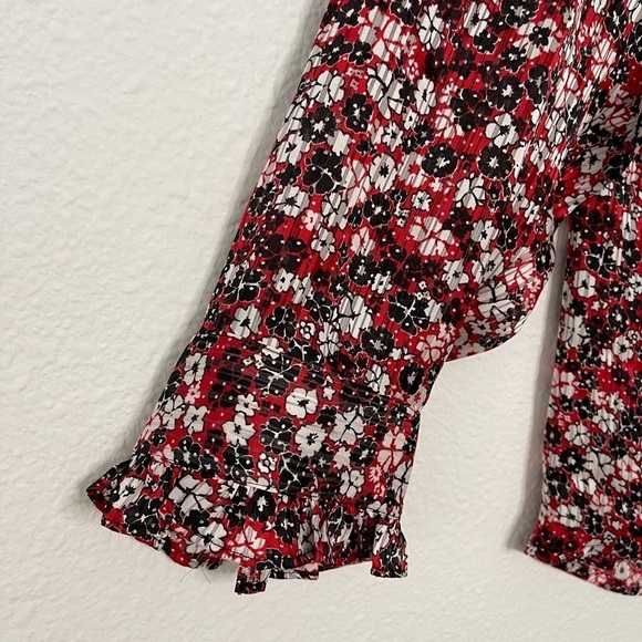 Tommy Hilfiger floral cuff sleeves ruffled collar button up shirt plus size - Picture 3 of 10